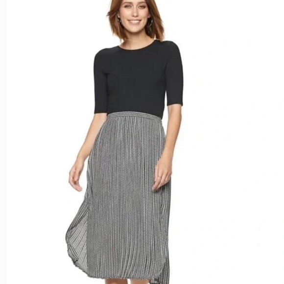 Popsugar Womens Black White Star Print Slit Pleated Elastic Waist Midi Skirt 3X - Picture 1 of 9